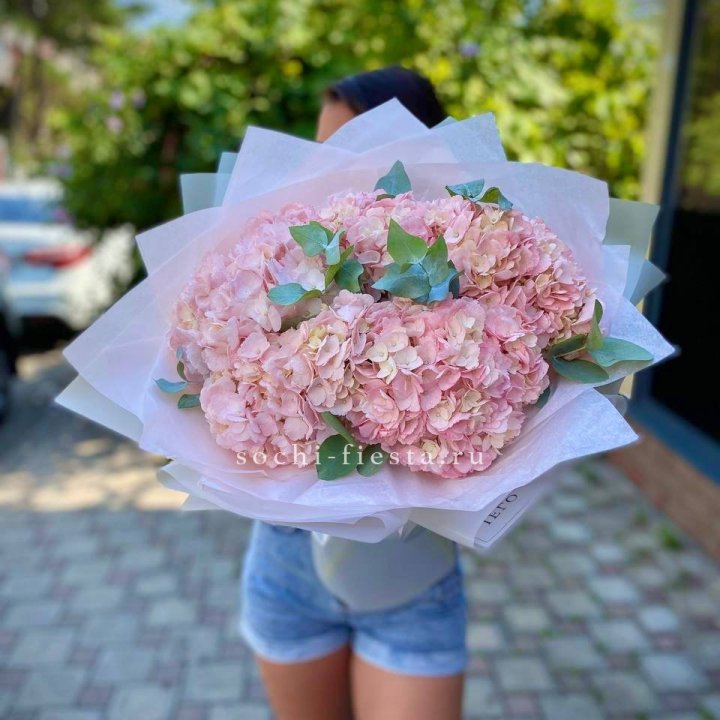 5 розовых гортензий  в Екатеринбурге