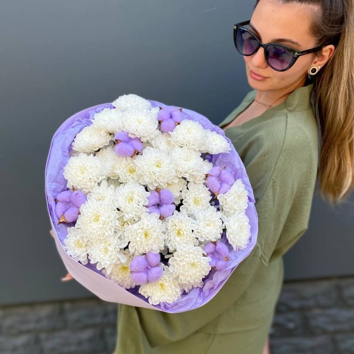  Букет  хризантем и хлопка в Екатеринбурге