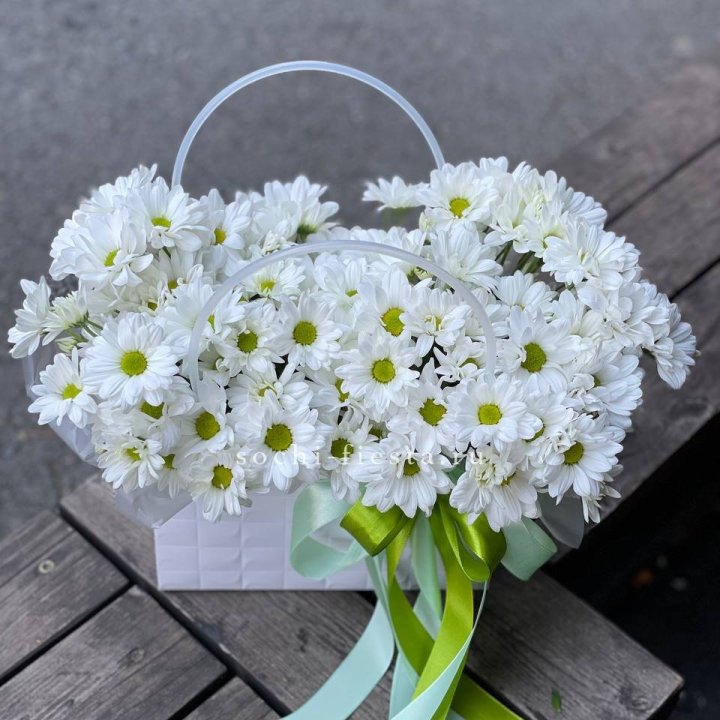 Сумка с хризантемами ромашками в Екатеринбурге