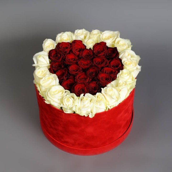 39 красных и белых роз в цилиндре в Екатеринбурге