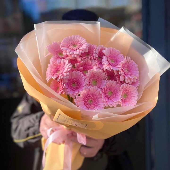 17 розовых гербер  в Екатеринбурге